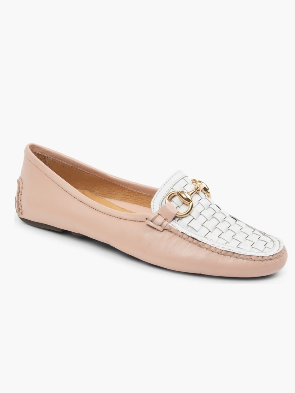 Patricia Green Kim Horsebit Woven Loafer Blush and White Leather Women’s Sz 7.5M